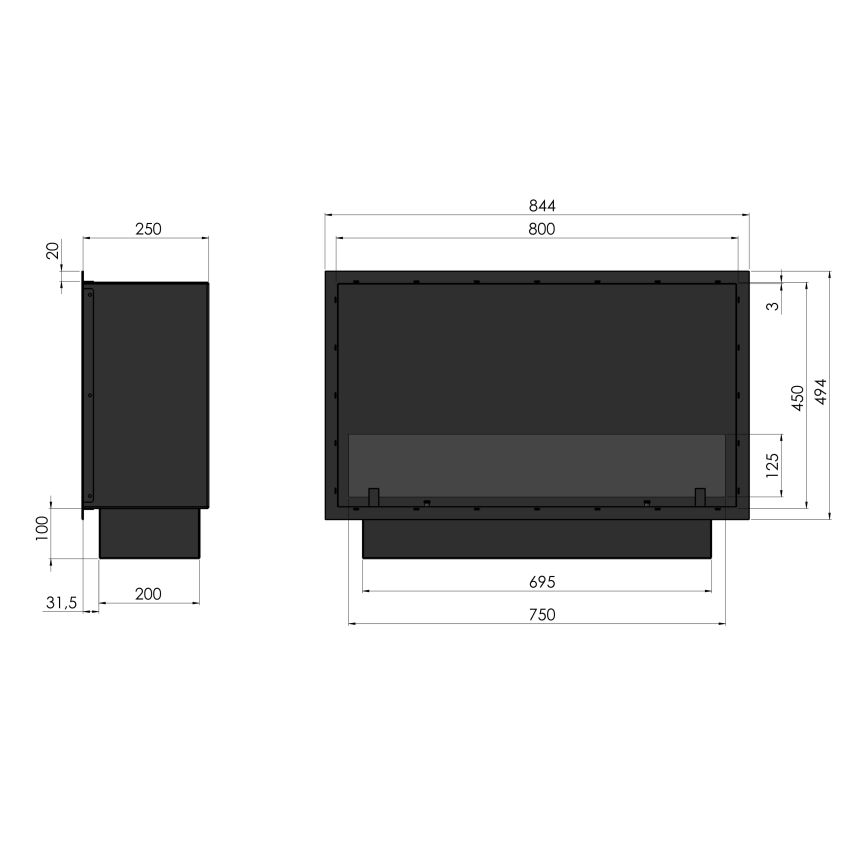 InFire - Built-in BIO fireplace 49,4x84,4 cm 3,5kW black