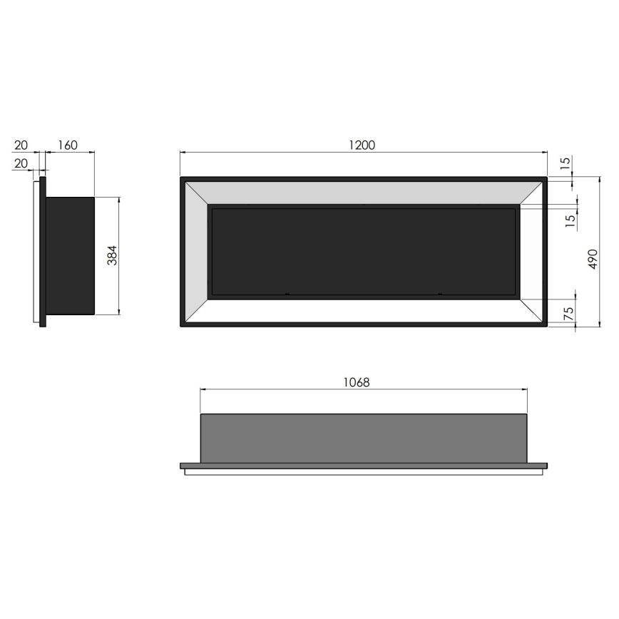 InFire - Built-in BIO fireplace 49x120 cm 3kW black