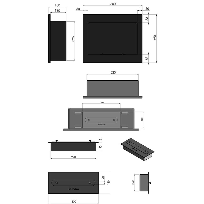 InFire - Built-in BIO fireplace 49x60 cm 3kW black
