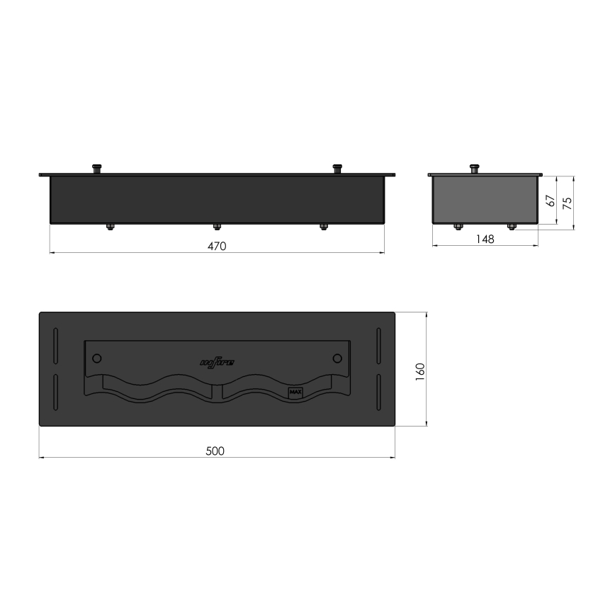 InFire - Built-in BIO fireplace 7,5x50 cm 3,5kW black
