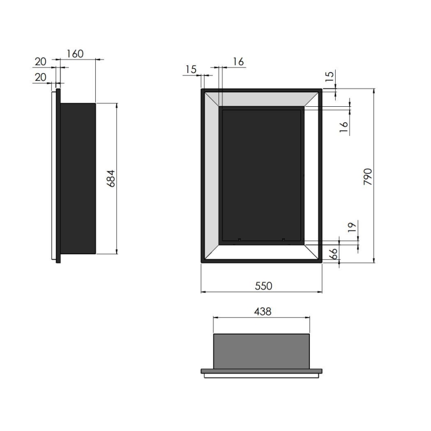 InFire - Built-in BIO fireplace 79x55 cm 3kW black
