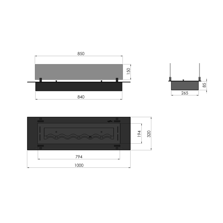 InFire - Built-in BIO fireplace 8,5x100 cm 6kW black