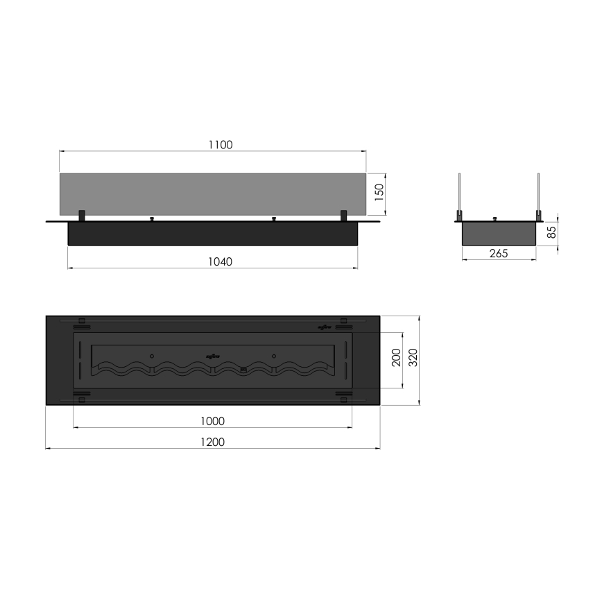InFire - Built-in BIO fireplace 8,5x120 cm 6kW black