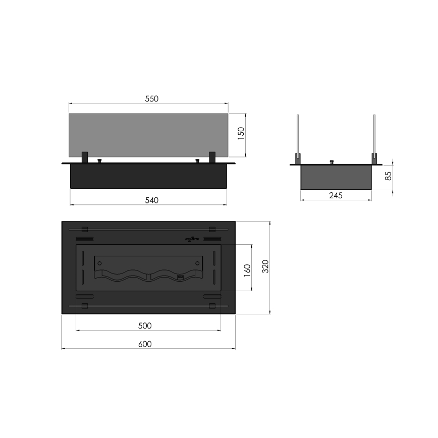 InFire - Built-in BIO fireplace 8,5x60 cm 3,5kW black