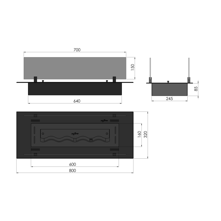 InFire - Built-in BIO fireplace 8,5x80 cm 3,5kW black