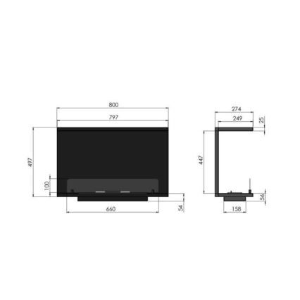 InFire - Built-in BIO fireplace 80x45 cm 3kW black