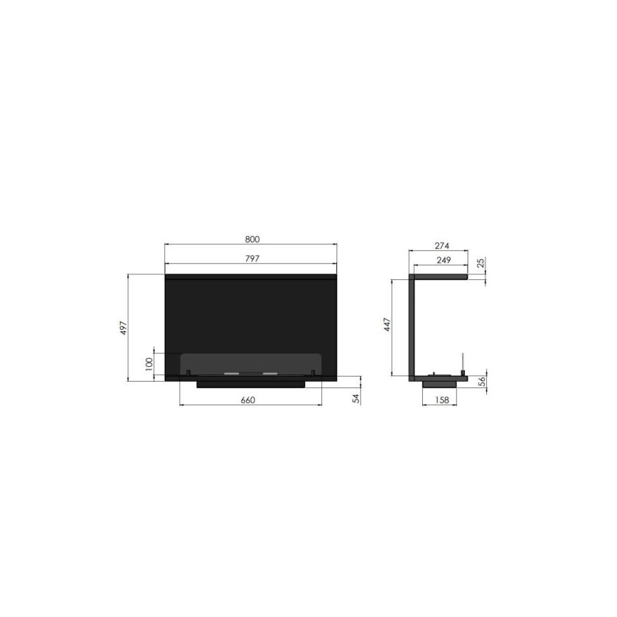 InFire - Built-in BIO fireplace 80x45 cm 3kW black