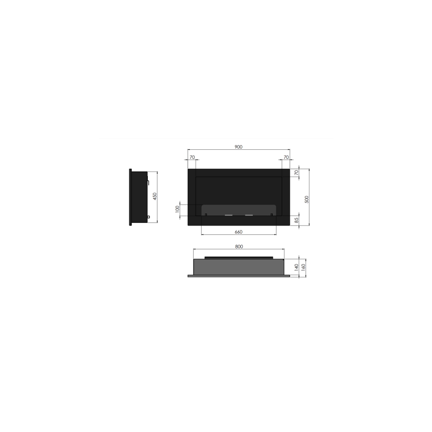 InFire - Built-in BIO fireplace 90x50 cm 3kW black