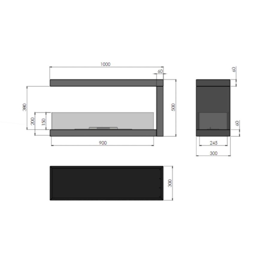 InFire - Corner BIO fireplace 100x50 cm 3kW bifacial