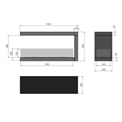 InFire - Corner BIO fireplace 100x50 cm 3kW bifacial