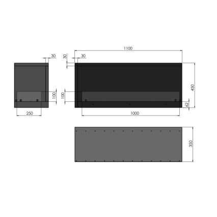 InFire - Corner BIO fireplace 110x45 cm 3kW black