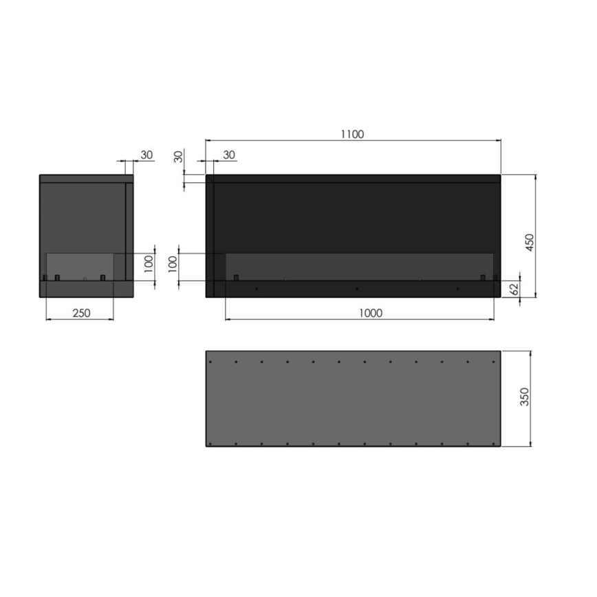 InFire - Corner BIO fireplace 110x45 cm 3kW black