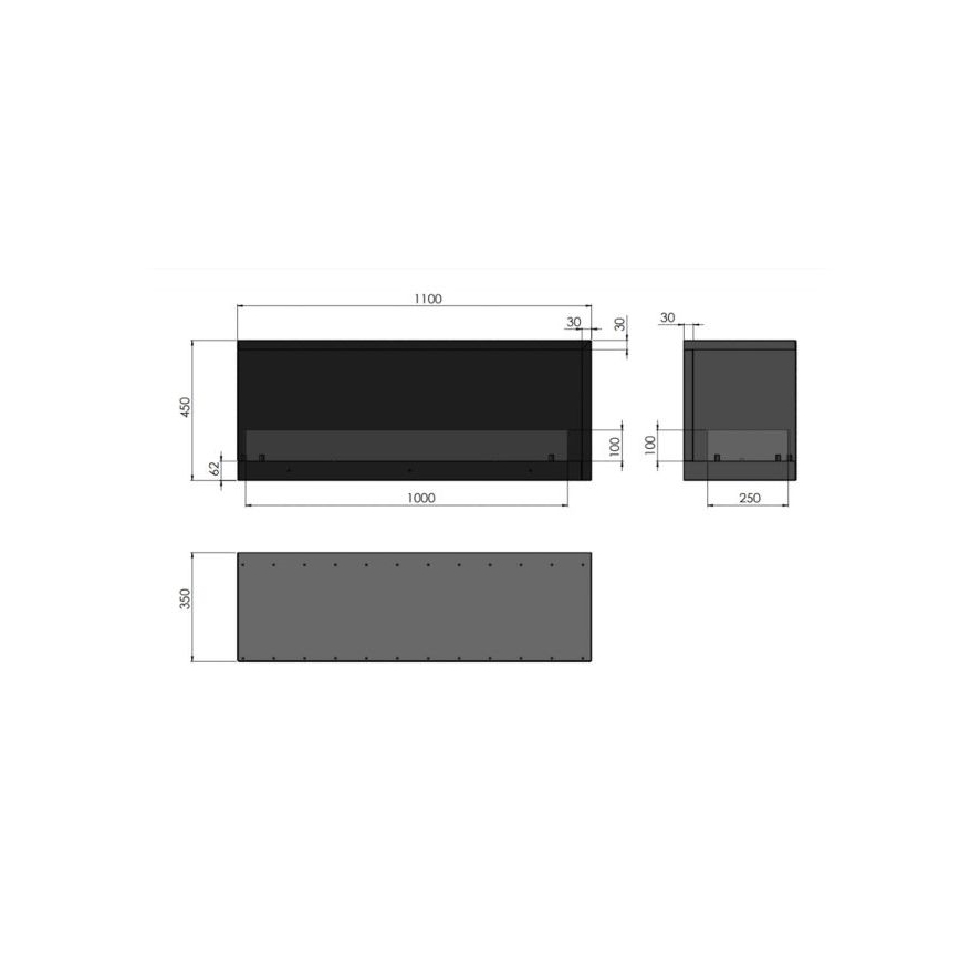 InFire - Corner BIO fireplace 110x45 cm 3kW black