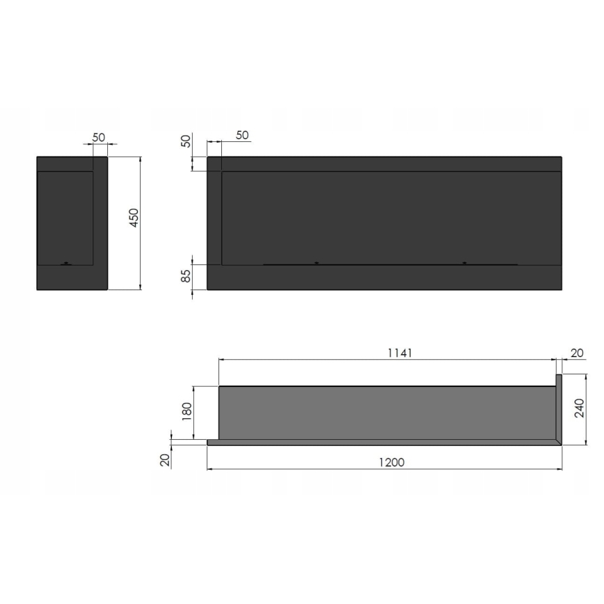InFire - Corner BIO fireplace 45x120 cm 3kW black