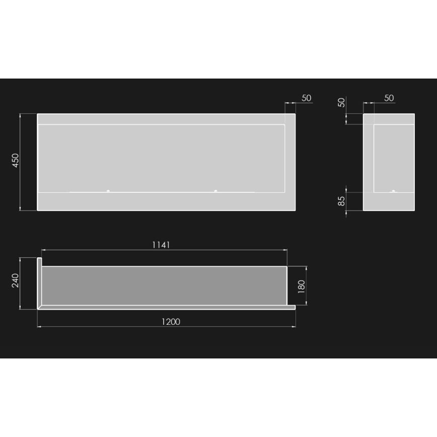 InFire - Corner BIO fireplace 45x120 cm 3kW black
