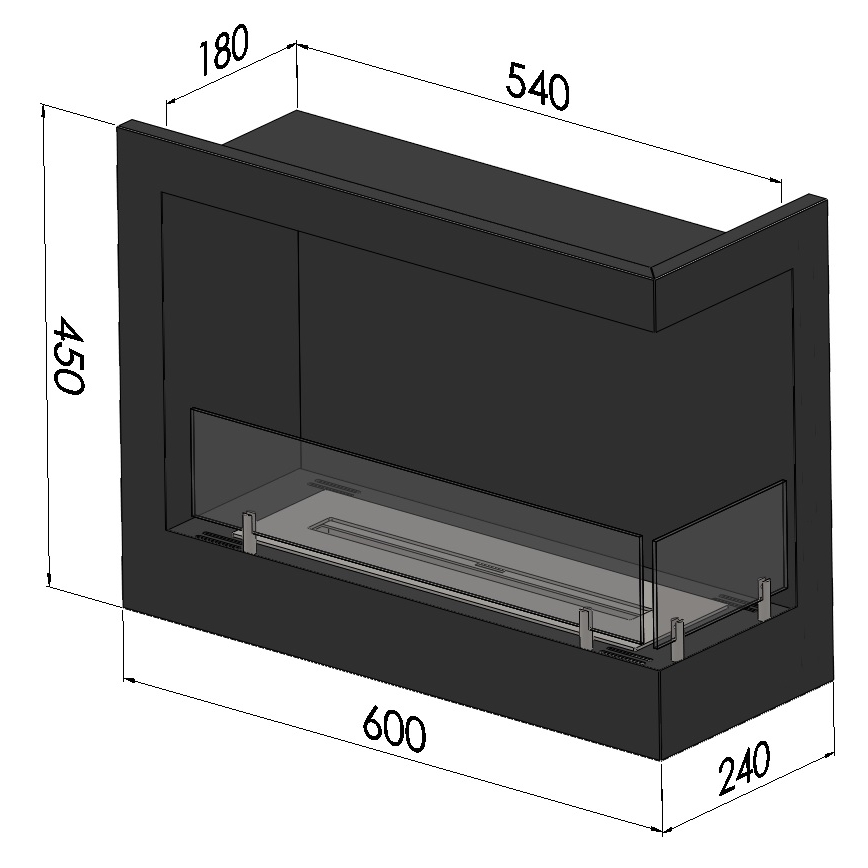 InFire - Corner BIO fireplace 45x60 cm 3kW black