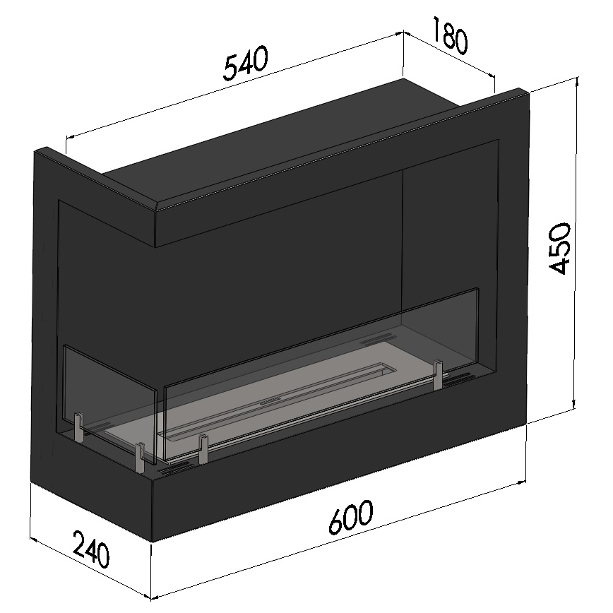 InFire - Corner BIO fireplace 45x60 cm 3kW black