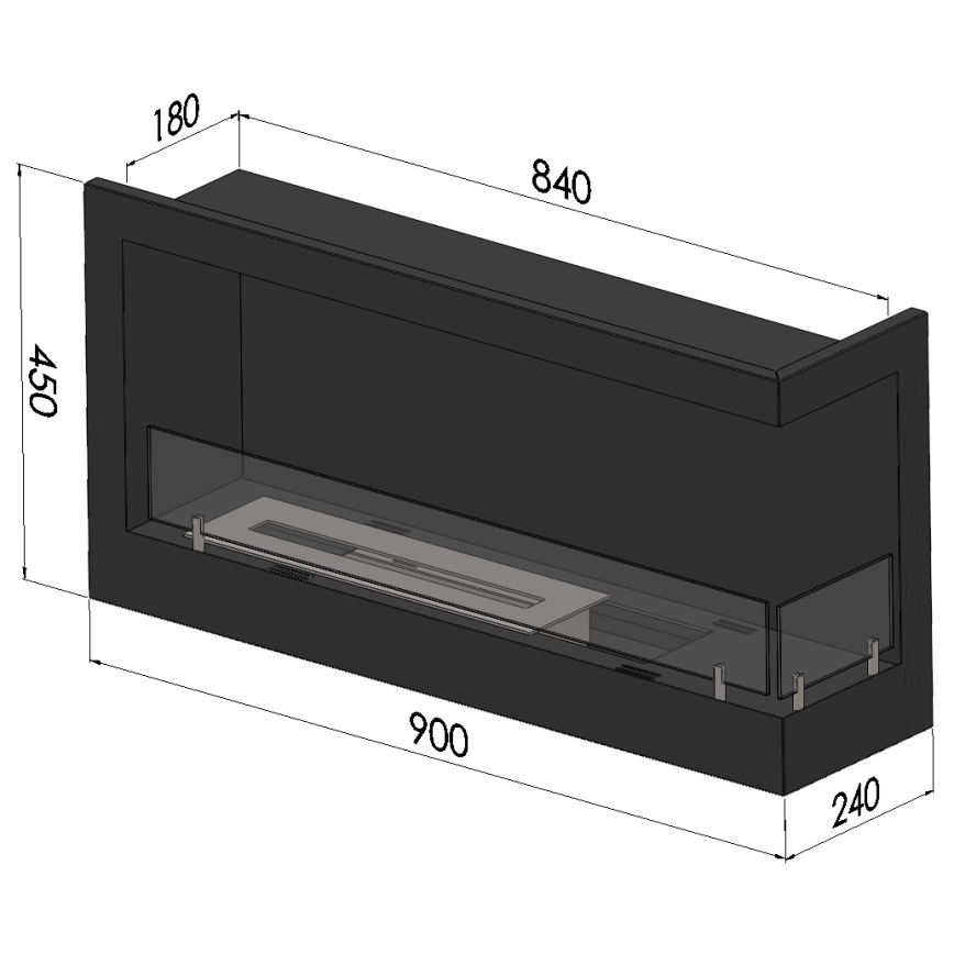 InFire - Corner BIO fireplace 45x90 cm 3kW black