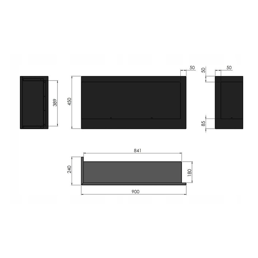 InFire - Corner BIO fireplace 45x90 cm 3kW black