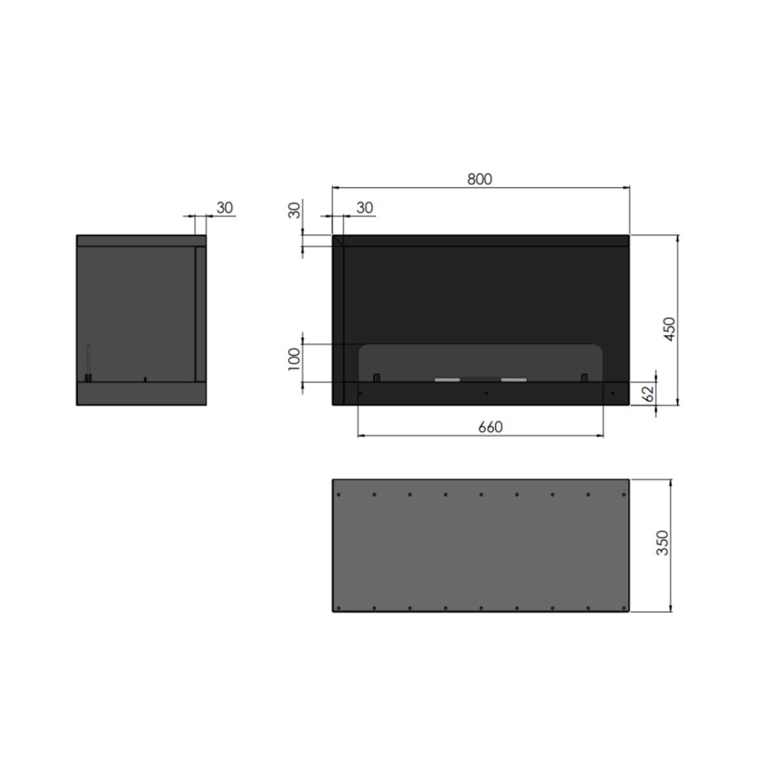 InFire - Corner BIO fireplace 80x45 cm 3,5kW black