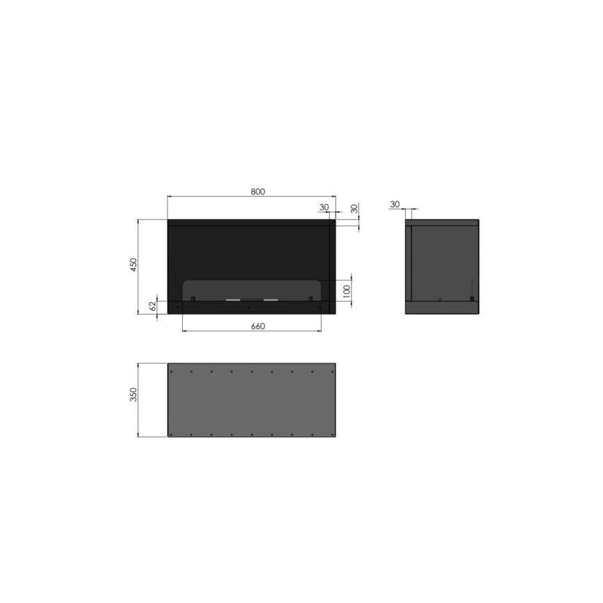InFire - Corner BIO fireplace 80x45 cm 3kW black