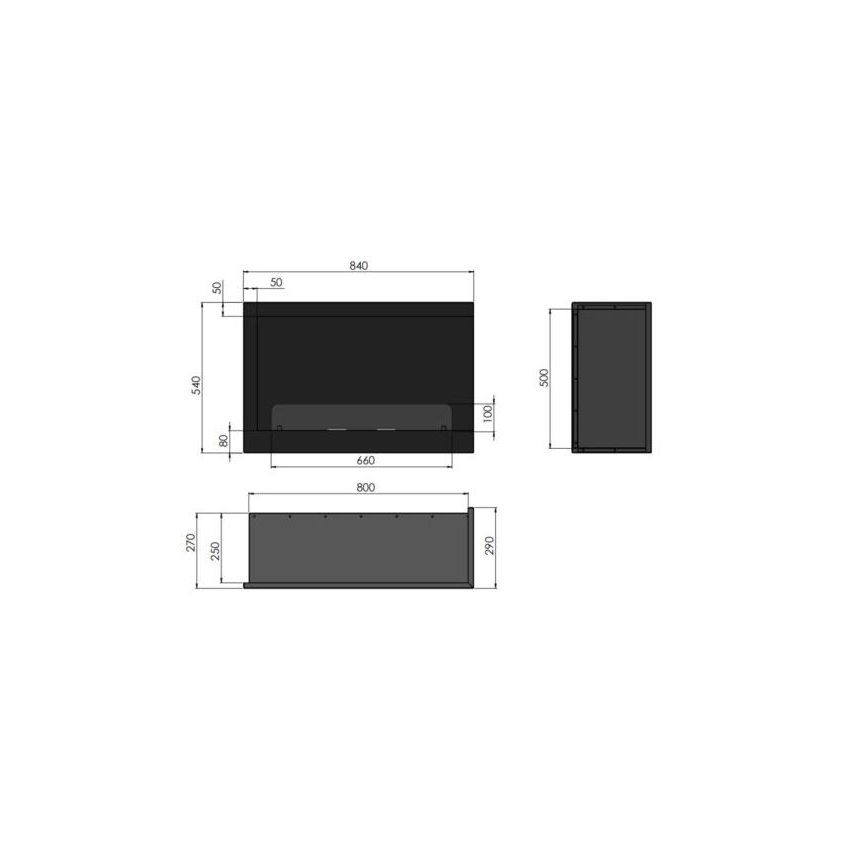 InFire - Corner BIO fireplace 84x54 cm 3kW black
