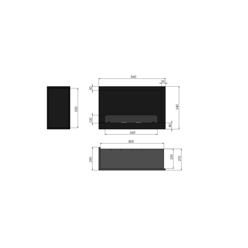 InFire - Corner BIO fireplace 84x54 cm 3kW black