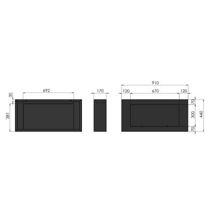 InFire - Wall BIO fireplace 44x91 cm 3kW black