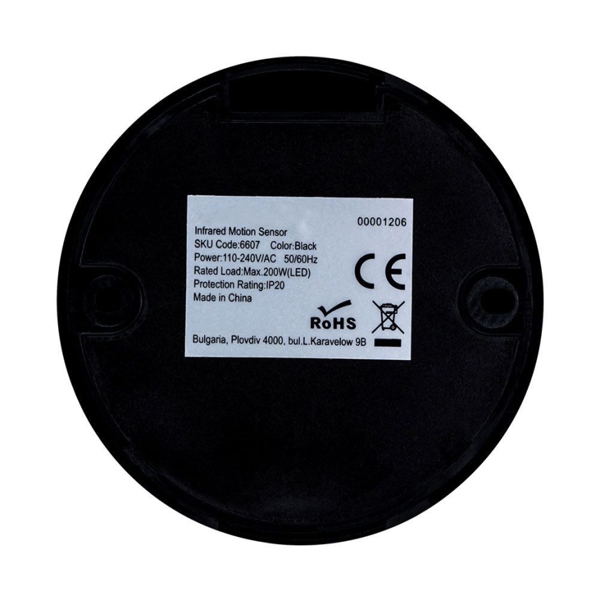 Infrared motion sensor 360° 200W/230V black