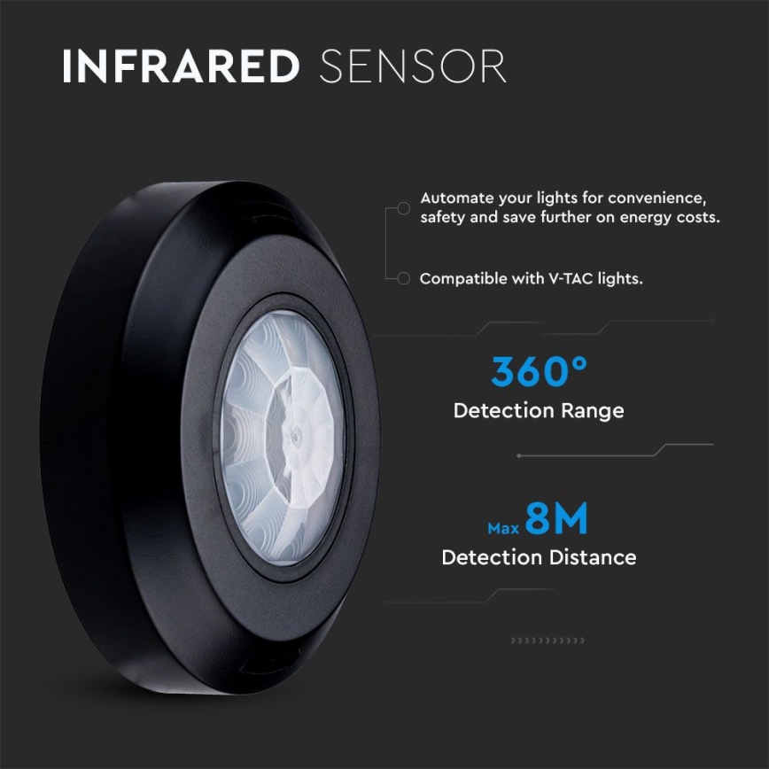 Infrared motion sensor 360° 200W/230V black
