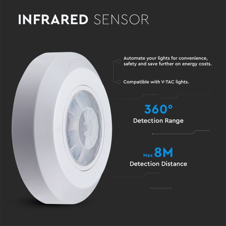 Infrared motion sensor 360° 200W/230V white
