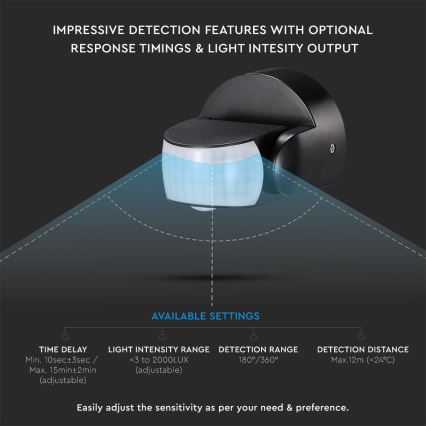 Infrared outdoor motion sensor 180/360° 600W/230V IP65 black
