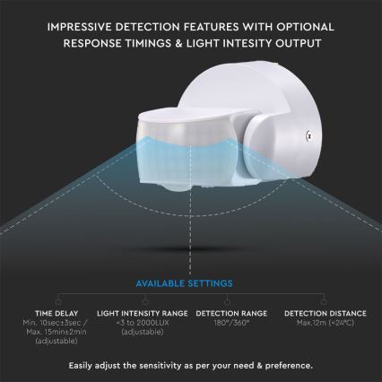 Infrared outdoor motion sensor 180/360° 600W/230V IP65 white