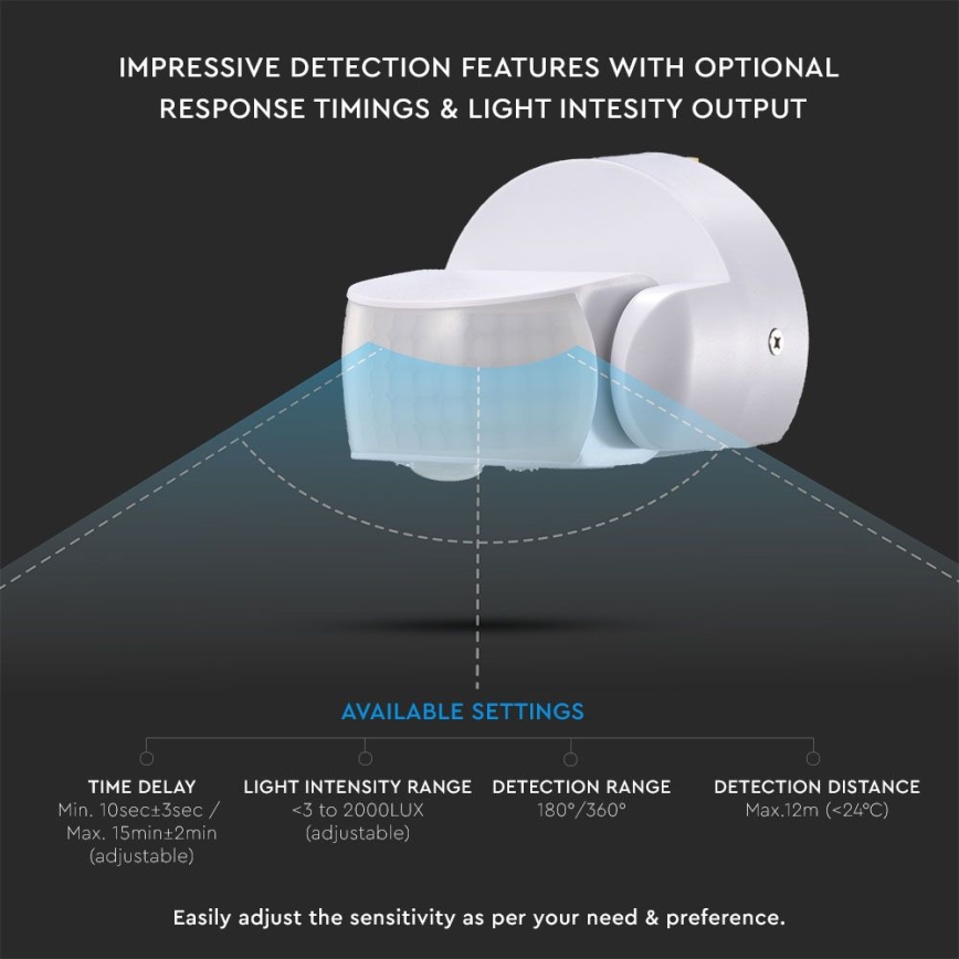 Infrared outdoor motion sensor 180/360° 600W/230V IP65 white
