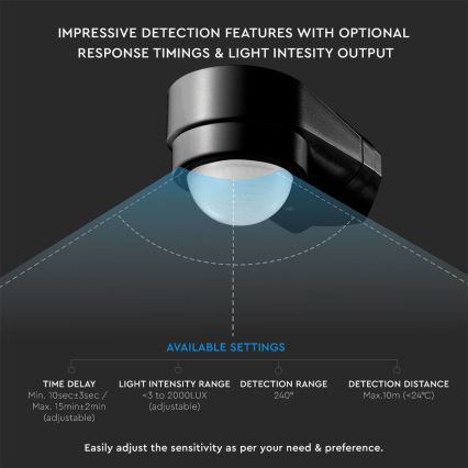 Infrared outdoor motion sensor 240° 600W/230V IP65 black