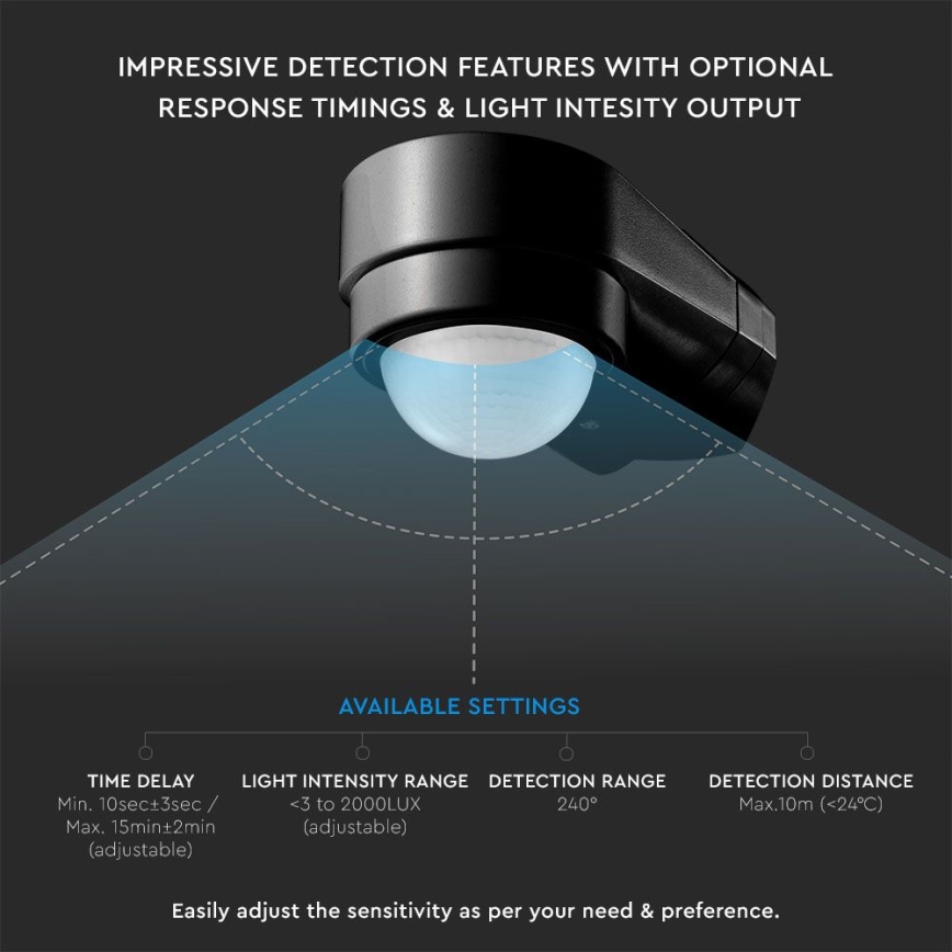 Infrared outdoor motion sensor 240° 600W/230V IP65 black