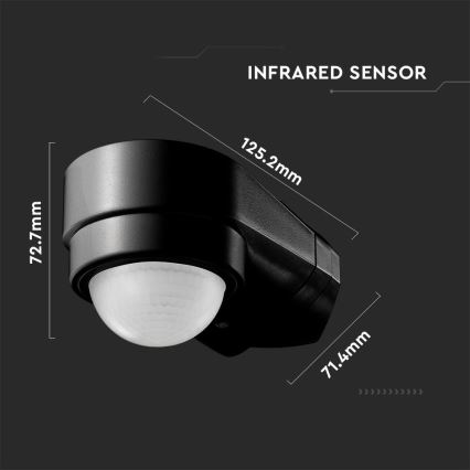 Infrared outdoor motion sensor 240° 600W/230V IP65 black