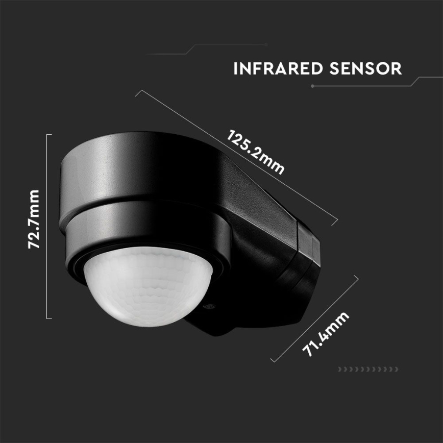 Infrared outdoor motion sensor 240° 600W/230V IP65 black