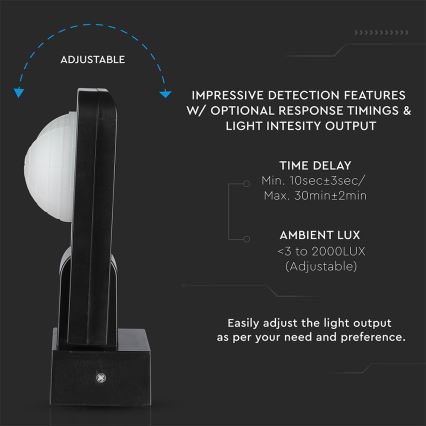 Infrared outdoor motion sensor 360° 1000W/230V IP65 black