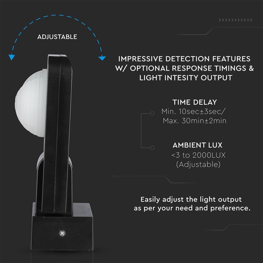 Infrared outdoor motion sensor 360° 1000W/230V IP65 black