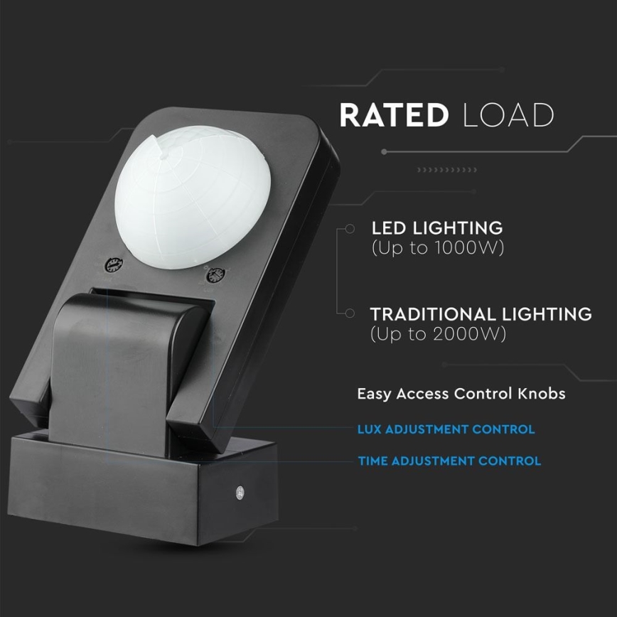 Infrared outdoor motion sensor 360° 1000W/230V IP65 black