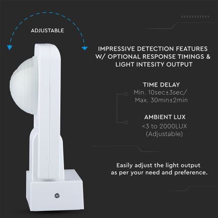 Infrared outdoor motion sensor 360° 1000W/230V IP65 white