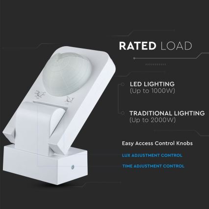 Infrared outdoor motion sensor 360° 1000W/230V IP65 white