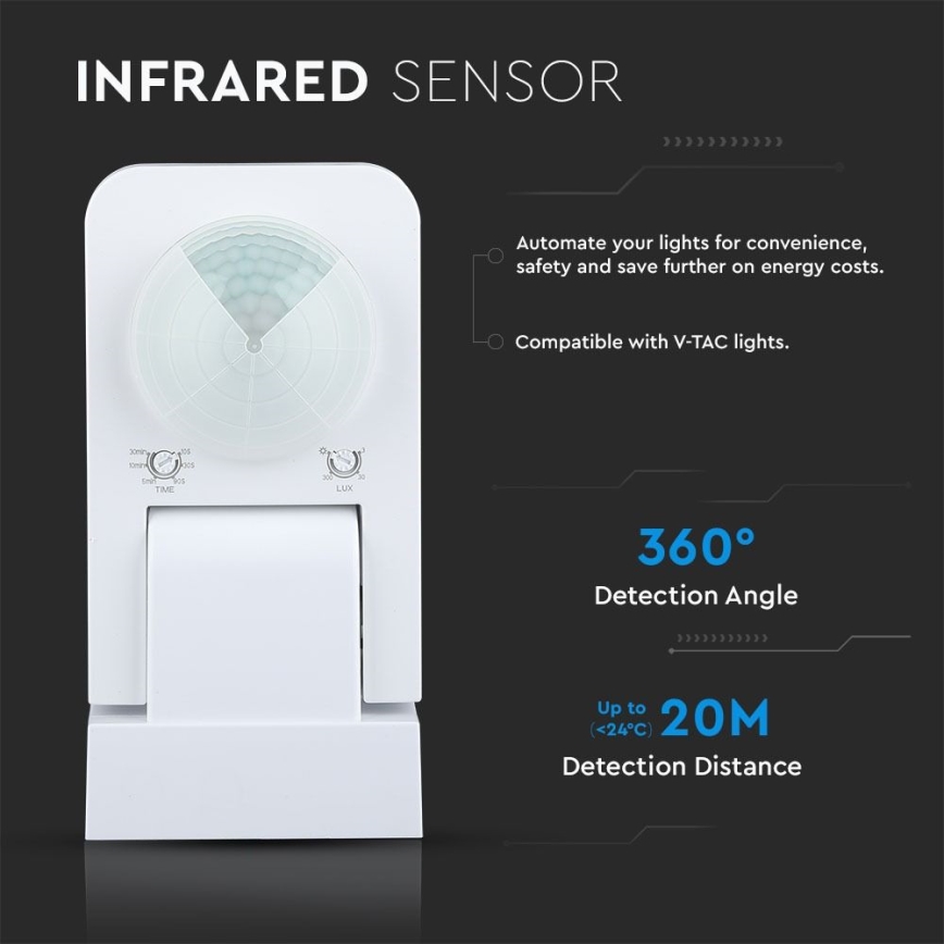 Infrared outdoor motion sensor 360° 1000W/230V IP65 white