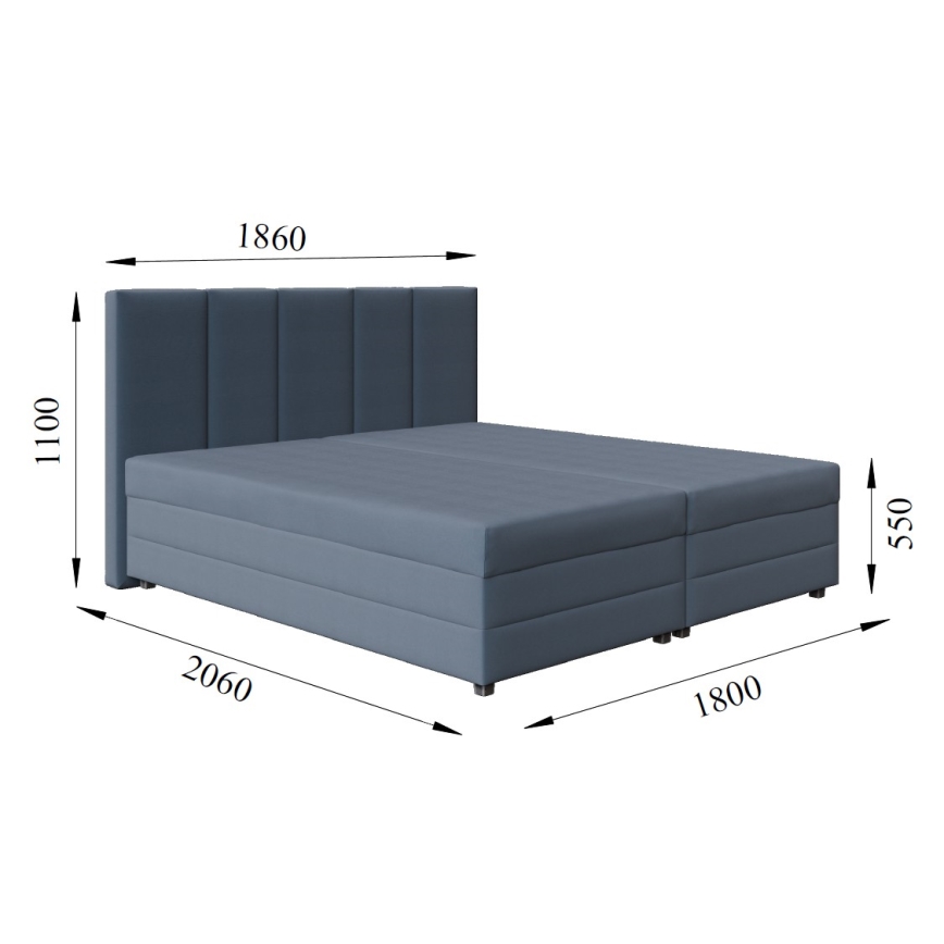 ISABEL 180x200 Upholstered Bed with Innerspring Mattress and Storage, Grey