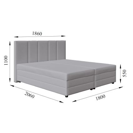 Upholstered bed with spring mattress and storage ISABEL 180x200 light gray