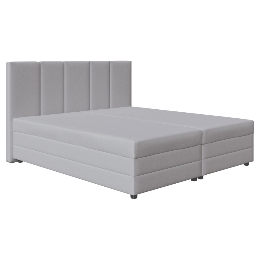 ISABEL Upholstered Bed 160x200 with Innerspring Mattress and Storage, Light Gray
