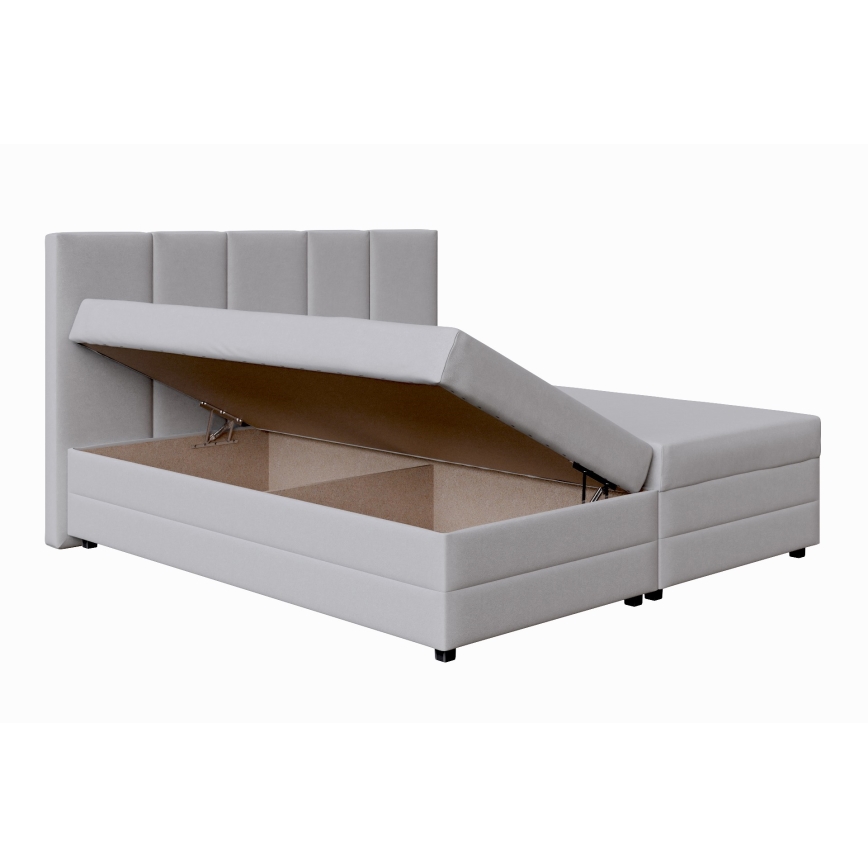 ISABEL Upholstered Bed 160x200 with Innerspring Mattress and Storage, Light Gray