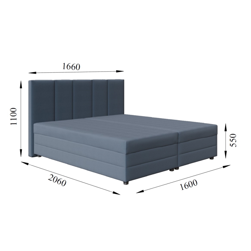 ISABEL Upholstered Bed with Spring Mattress and Storage Compartment 160x200 grey