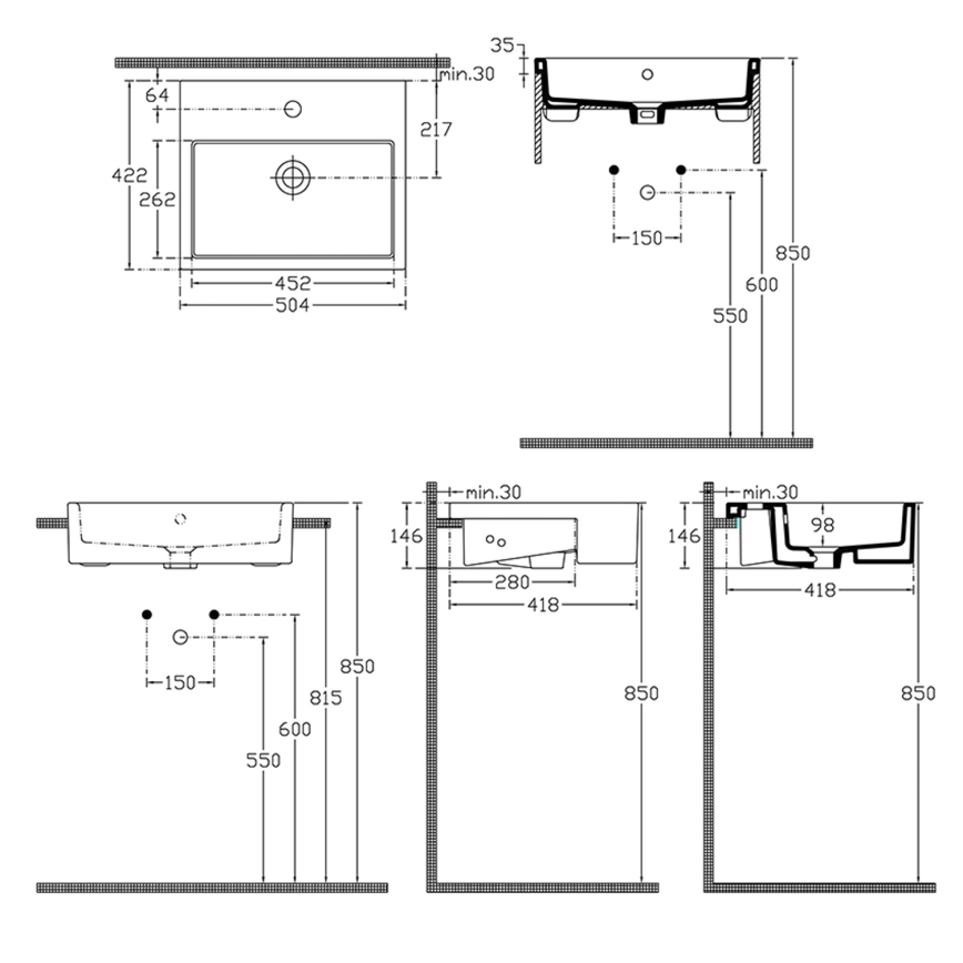Isvea - Semi-recessed washbasin PURITY 50x42 cm ceramic/white